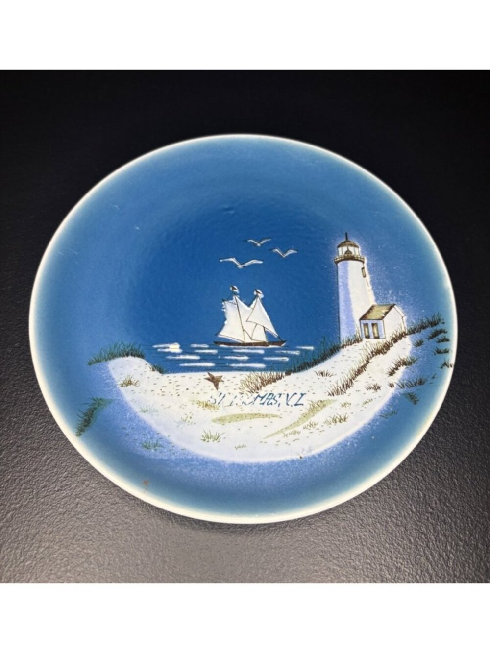 Vintage St. Thomas Virgin Islands Plate Sail Boat Light House Beach Nautical